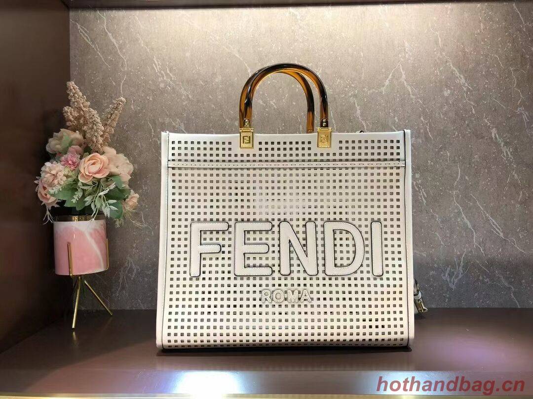 Fendi Sunshine Medium Two-toned perforated leather shopper 8BH386A white