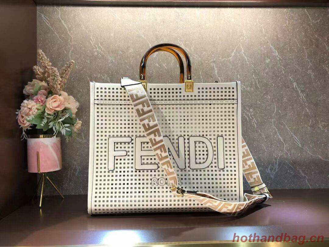 Fendi Sunshine Medium Two-toned perforated leather shopper 8BH386A white