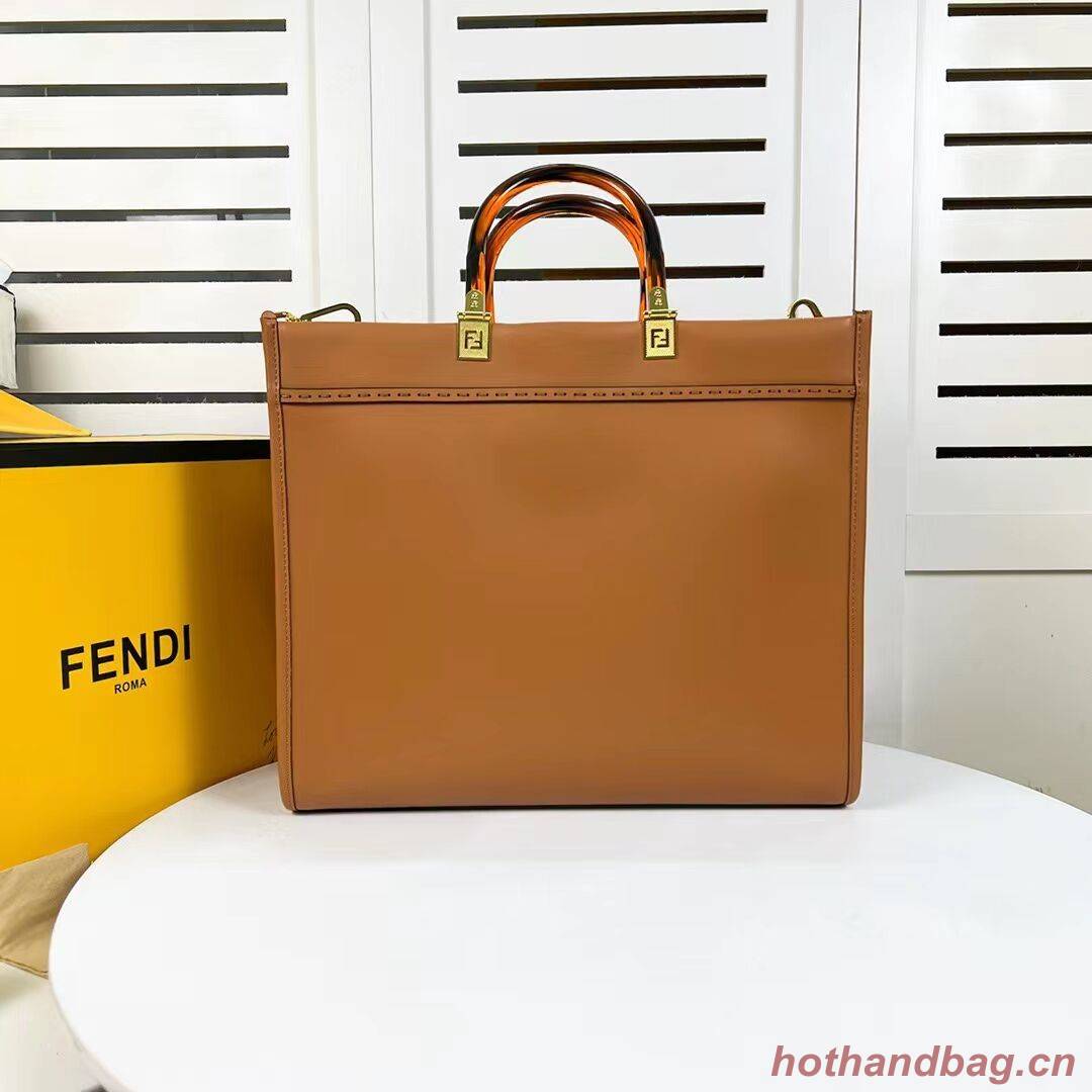 Fendi Sunshine Medium Fendace Printed black leather Logo shopper F0873 brown