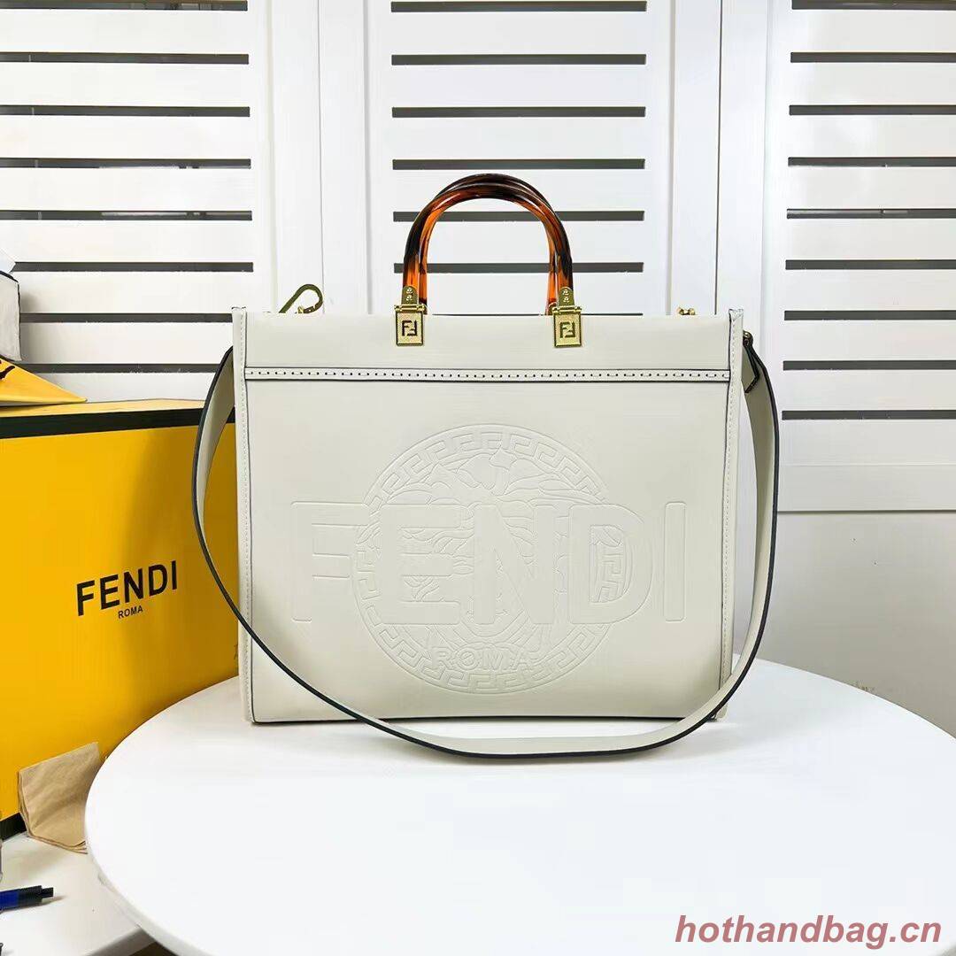 Fendi Sunshine Medium Fendace Printedleather Logo shopper F0873 white