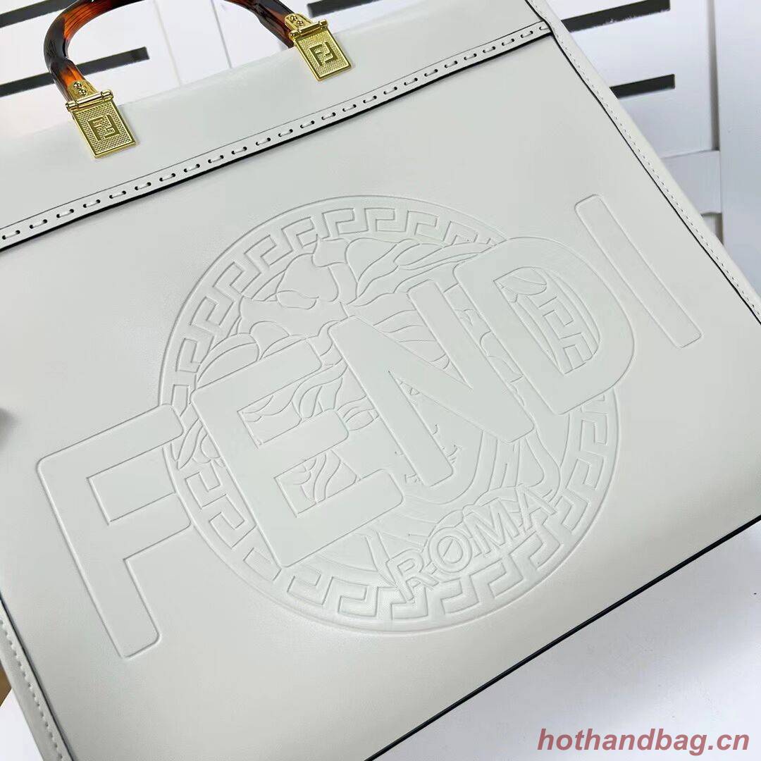 Fendi Sunshine Medium Fendace Printedleather Logo shopper F0873 white