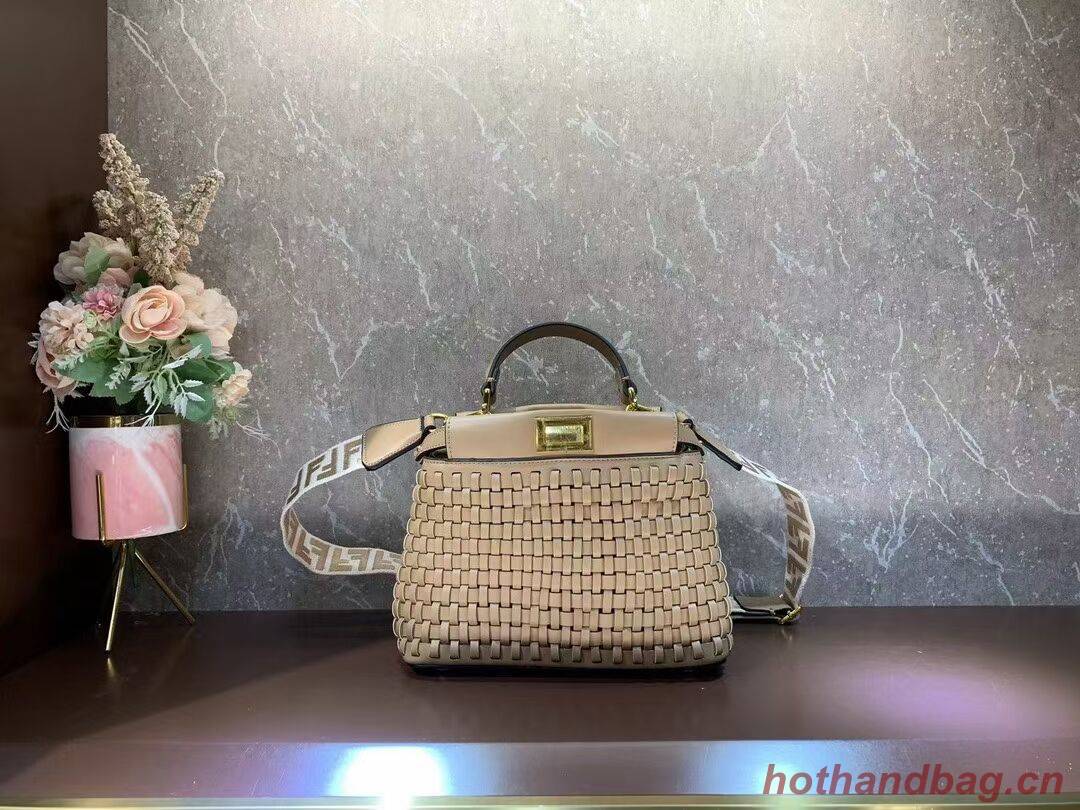 Fendi Peekaboo Mini braided leather bag 8BN244A apricot