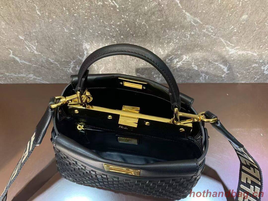 Fendi Peekaboo Mini braided leather bag 8BN244A black