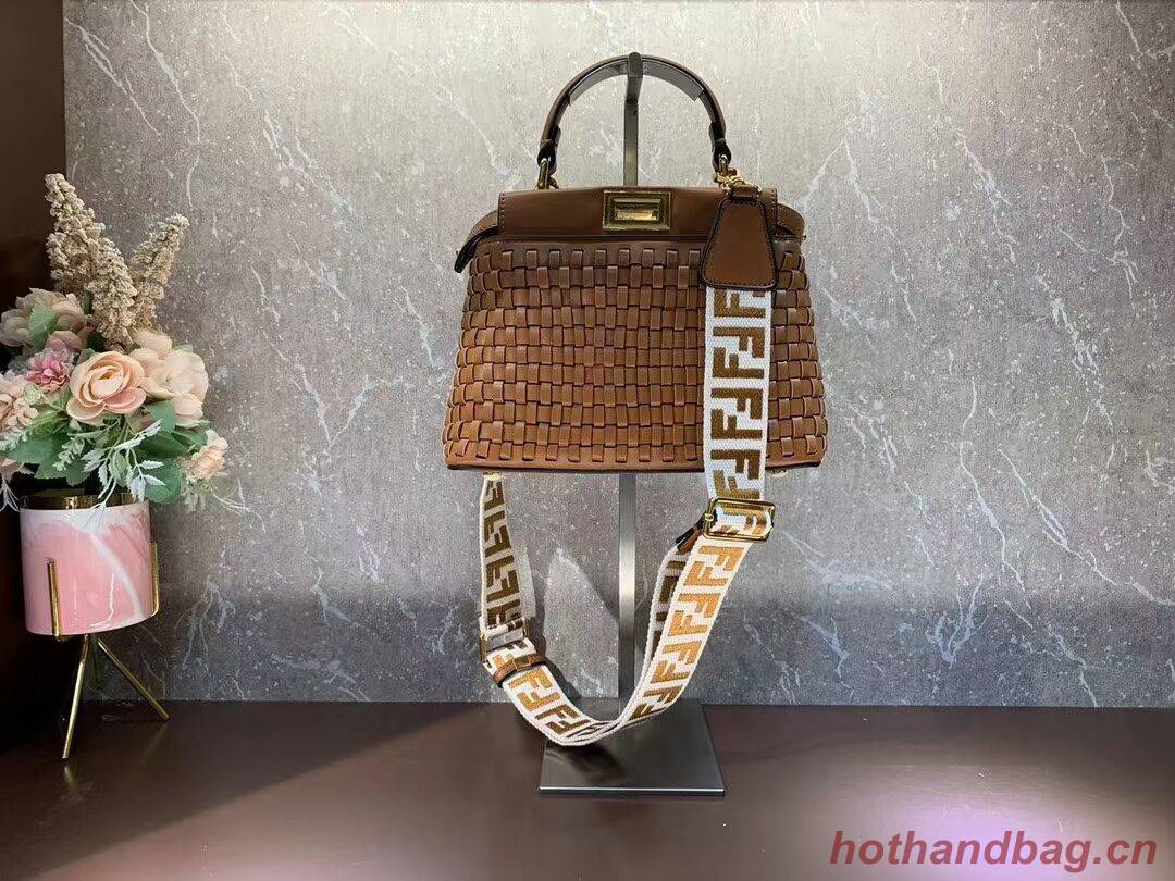 Fendi Peekaboo Mini braided leather bag 8BN244A brown