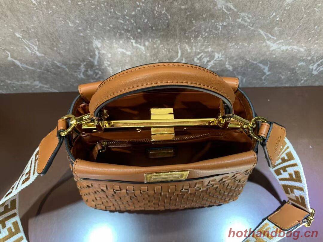 Fendi Peekaboo Mini braided leather bag 8BN244A brown