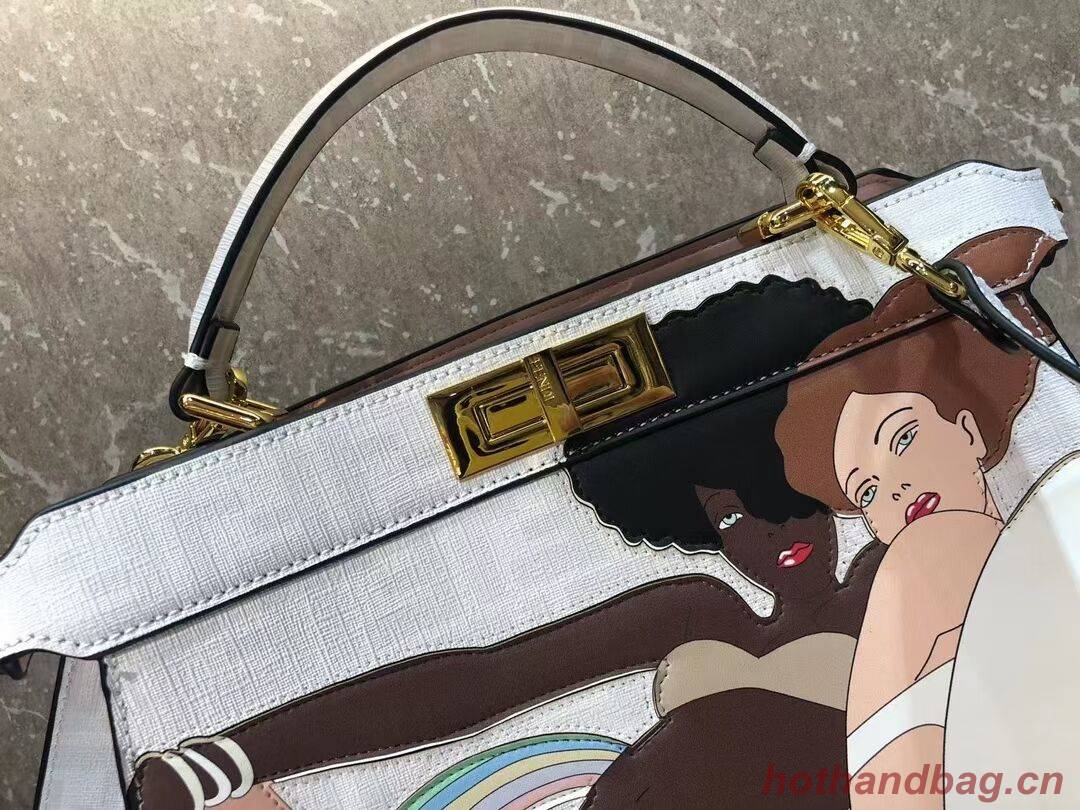 Fendi Peekaboo ISeeU FF printed silk bag F1983 white