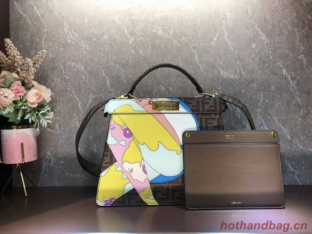 Fendi Peekaboo ISeeU FF printed silk bag F1983 brown