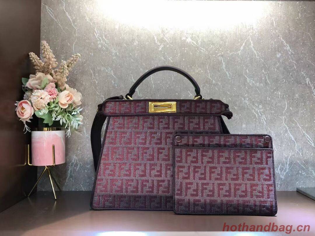 Fendi Peekaboo ISeeU FF tapestry fabric bag F1982 Burgundy