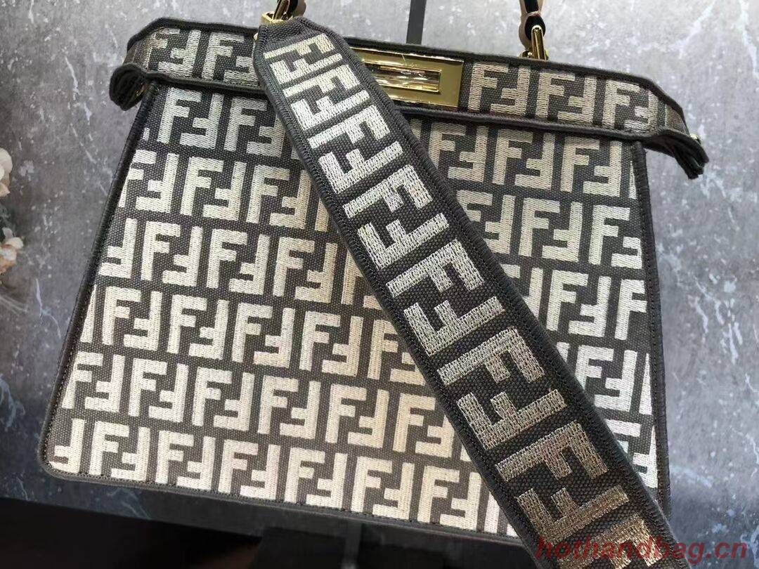 Fendi Peekaboo ISeeU FF tapestry fabric bag F1982 Khaki