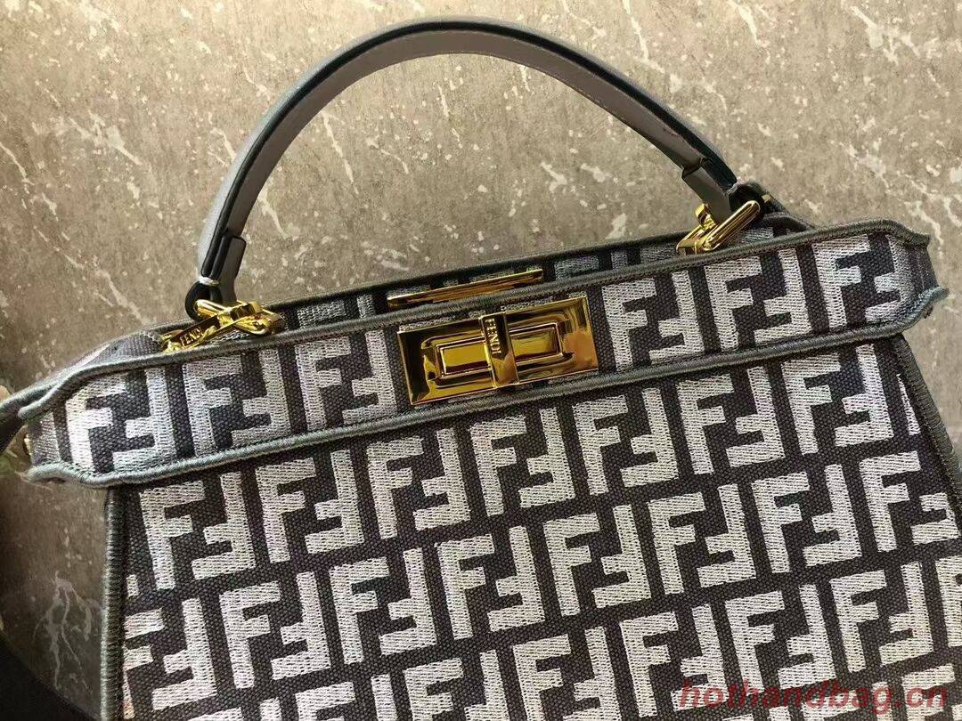 Fendi Peekaboo ISeeU Dove gray FF tapestry fabric bag F1982 Gray