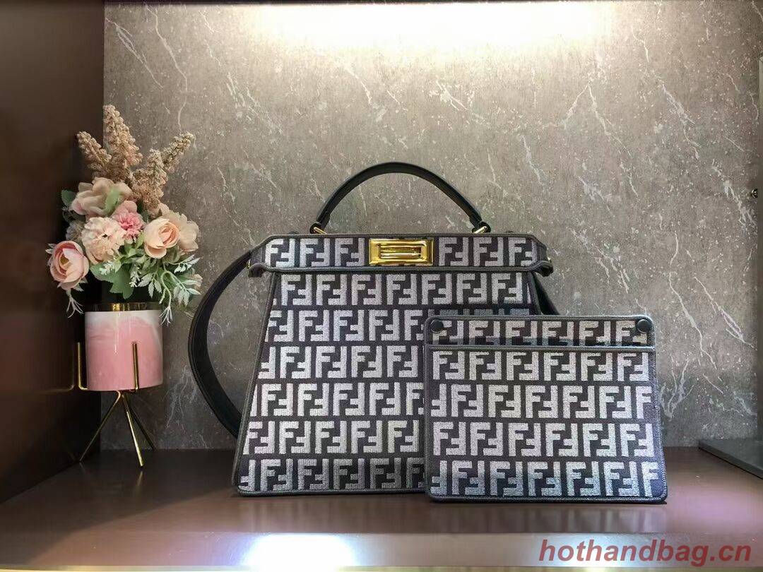 Fendi Peekaboo ISeeU Dove gray FF tapestry fabric bag F1982 Gray