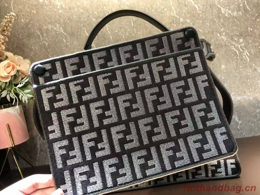 Fendi Peekaboo ISeeU Dove gray FF tapestry fabric bag F1982 Gray