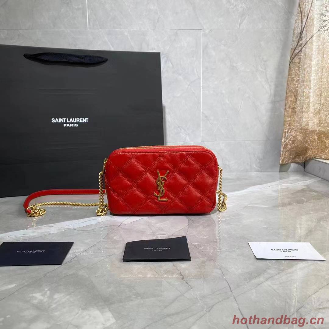 SAINT LAURENT MONOGRAM CHAIN WALLET IN LEATHER 655941 red