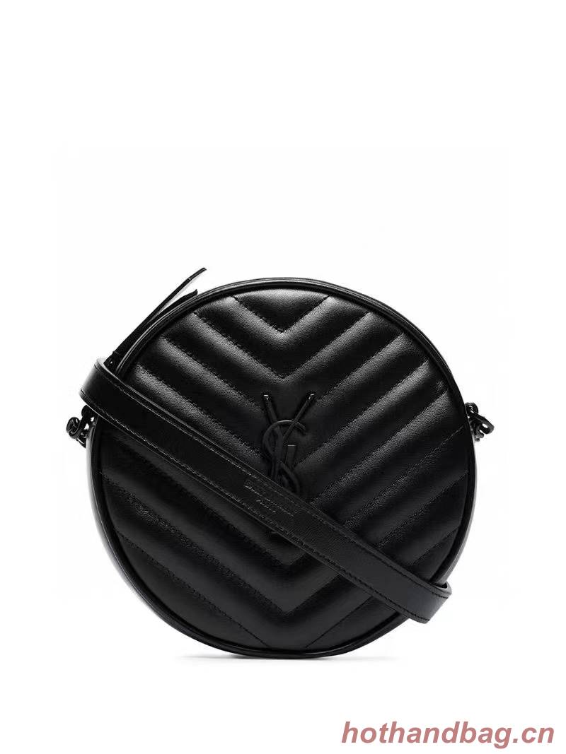 SAINT LAURENT VINYLE ROUND CAMERA BAG IN CHEVRON-QUILTED GRAIN DE POUDRE EMBOSSED LEATHER 6104361 black