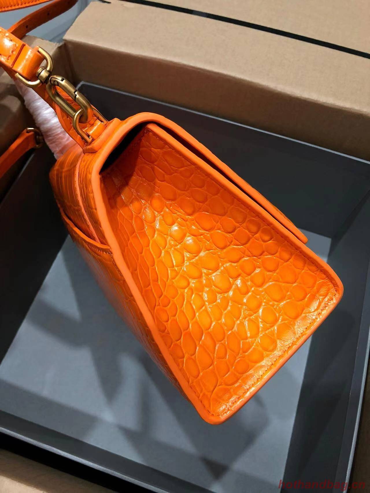 Balenciaga HOURGLASS SMALL TOP HANDLE BAG crocodile embossed calfskin B108895C Orange