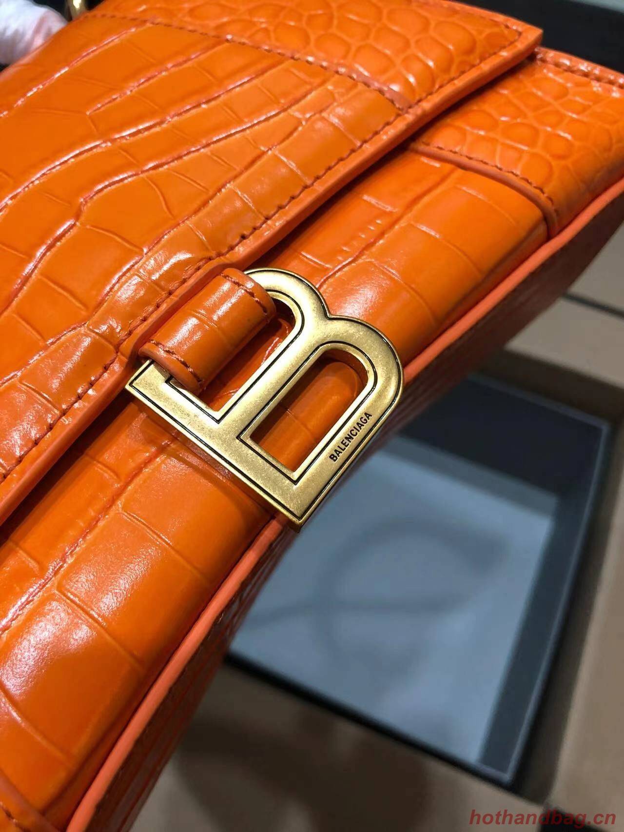 Balenciaga HOURGLASS SMALL TOP HANDLE BAG crocodile embossed calfskin B108895C Orange