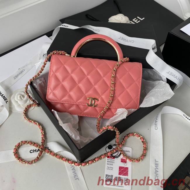 CHANEL WALLET ON CHAIN Lambskin & Gold-Tone Metal AP2844 pink