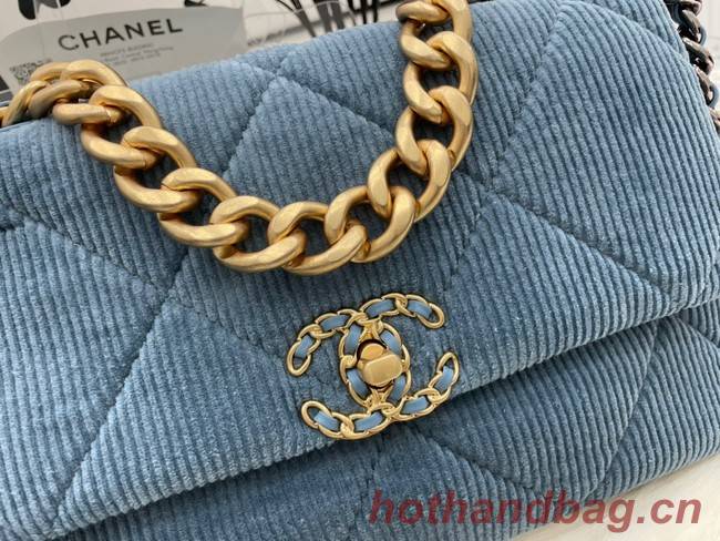 CHANEL 19 HANDBAG Corduroy AS1160&AS1161 Light Blue