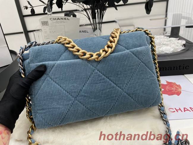 CHANEL 19 HANDBAG Corduroy AS1160&AS1161 Light Blue