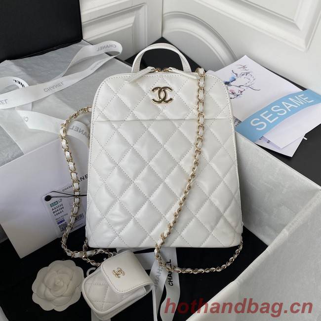 Chanel Lambskin & Gold-Tone Metal Backpack  AS3332 white