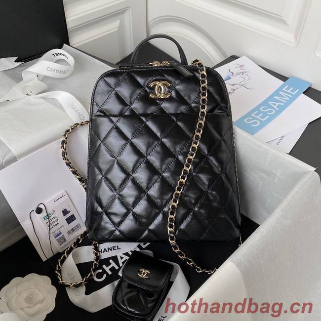 Chanel Lambskin & Gold-Tone Metal Backpack AS3332 black