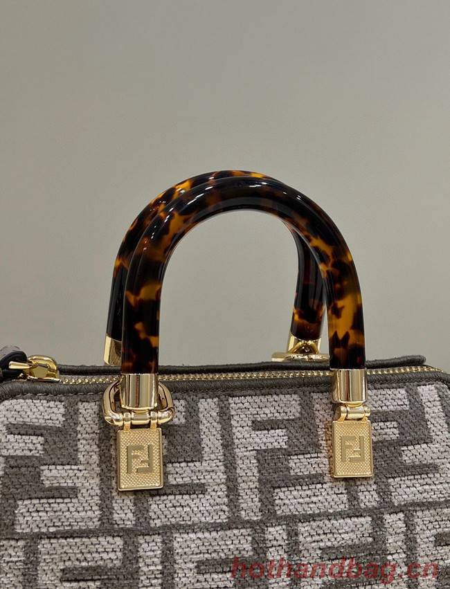 Fendi By The Way Mini Small Boston bag in dove gray tapestry fabric 8BS067A