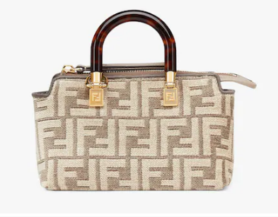 Fendi By The Way Mini Small Boston bag in dove gray tapestry fabric 8BS067A