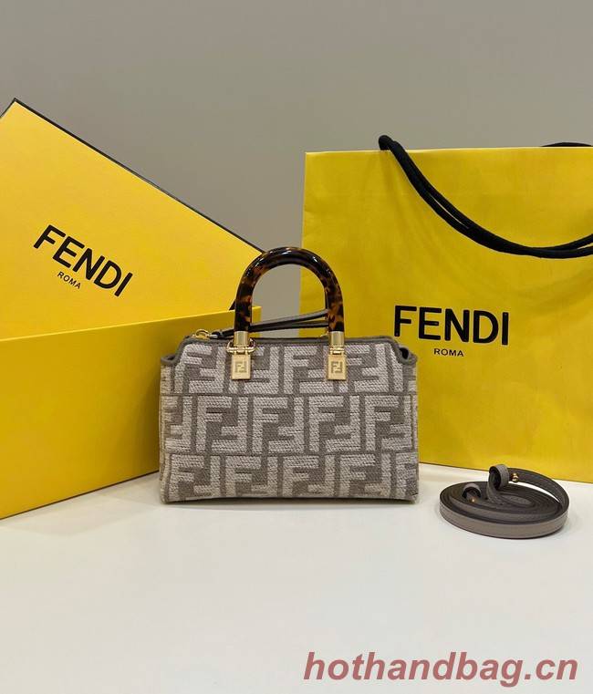 Fendi By The Way Mini Small Boston bag in dove gray tapestry fabric 8BS067A