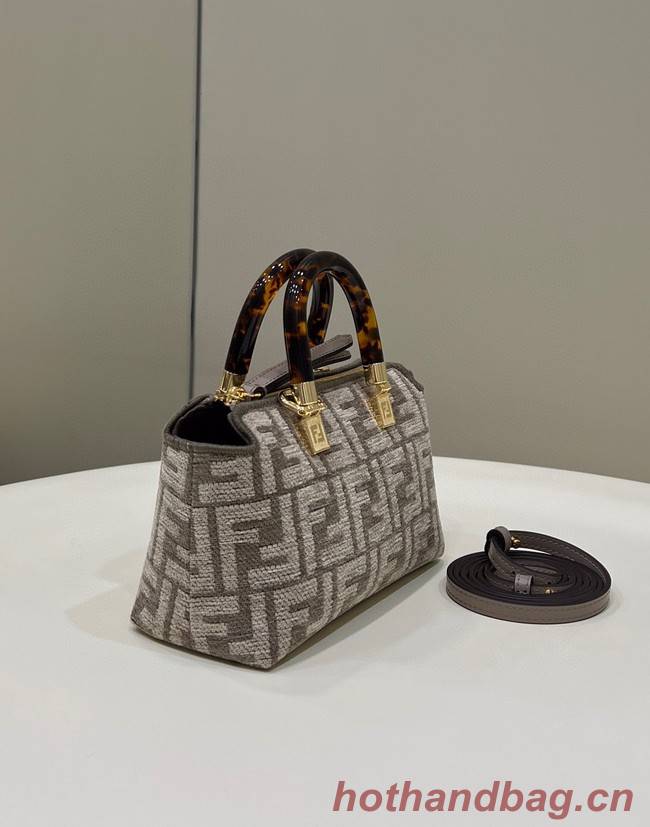 Fendi By The Way Mini Small Boston bag in dove gray tapestry fabric 8BS067A