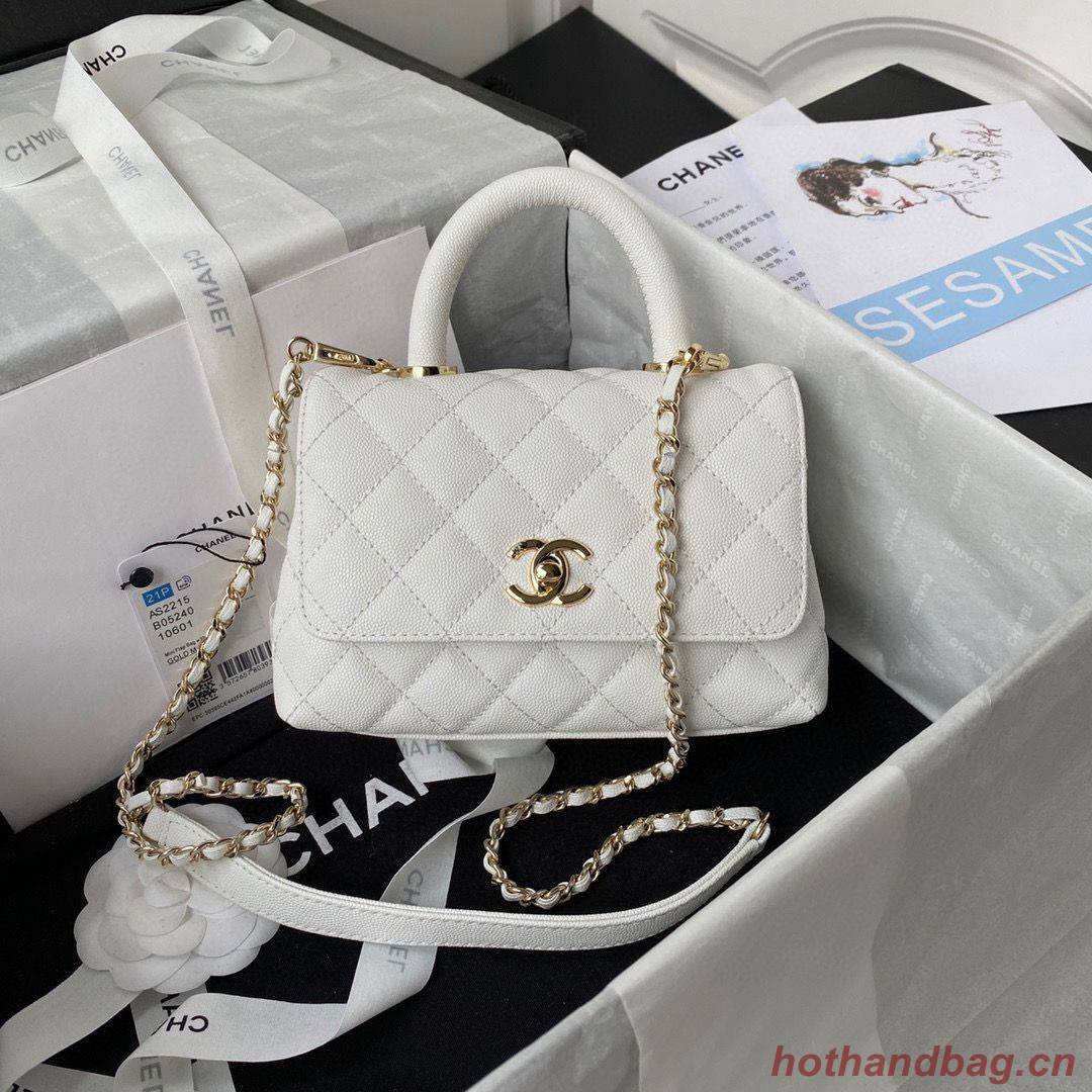 chanel mini flap bag original caviar leather with top handle white AS2215 gold-tone