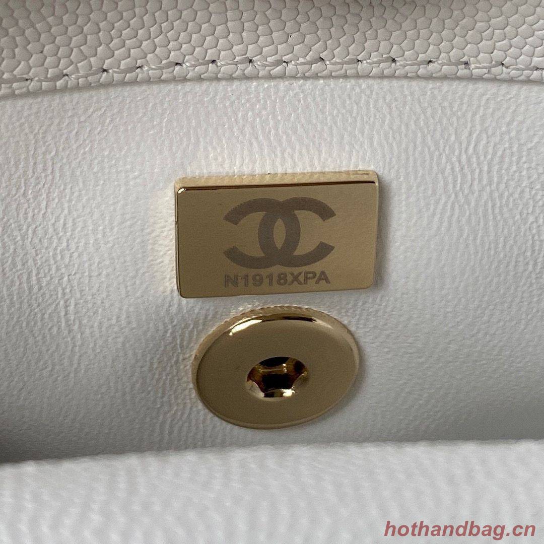 chanel mini flap bag original caviar leather with top handle white AS2215 gold-tone