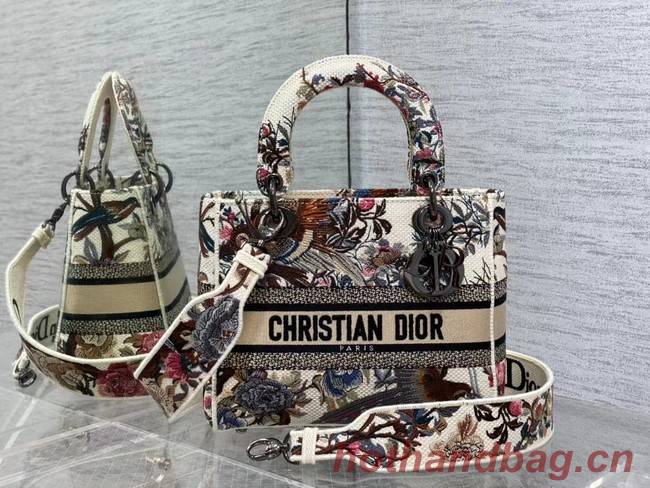 MEDIUM LADY D-LITE BAG Ecru Multicolor Dior Jardin d Hiver Embroidery M0565BRWD