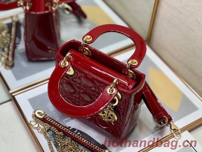 MINI LADY DIOR BAG Patent Cannage Calfskin M0505O red