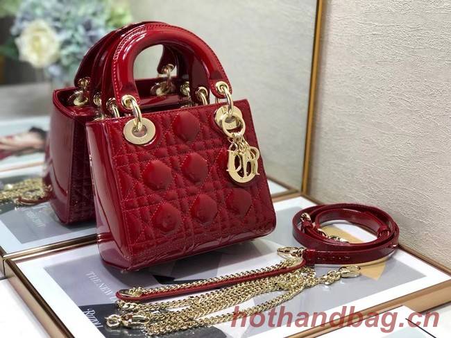 MINI LADY DIOR BAG Patent Cannage Calfskin M0505O red