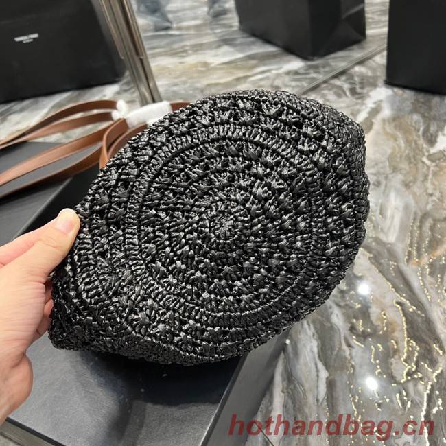 SAINT LAUREN PANIER SMALL BAG IN CROCHET RAFFIA AND SMOOTH LEATHER 685618 black