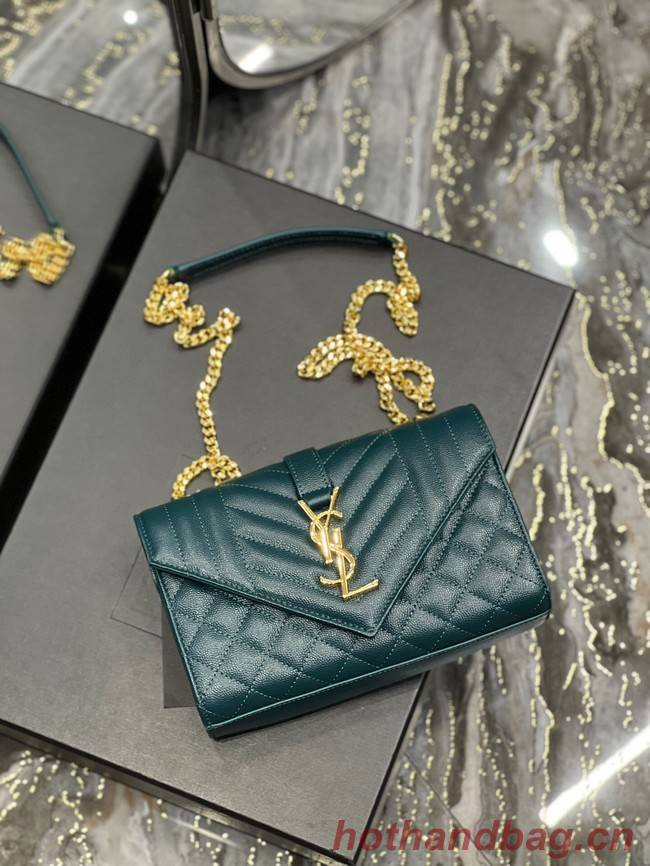 SAINT LAURENT MONOGRAM CHAIN WALLET IN MIX MATELASSE GRAIN DE POUDRE EMBOSSED LEATHER 620280 GREEN