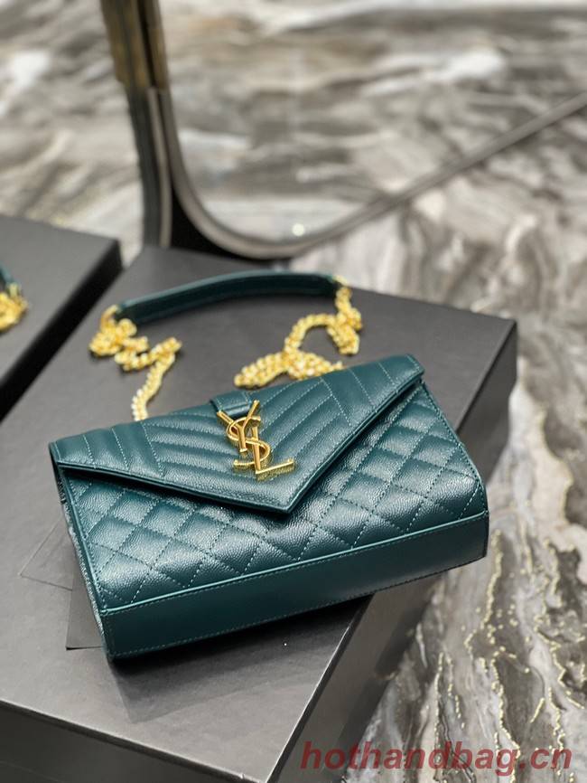 SAINT LAURENT MONOGRAM CHAIN WALLET IN MIX MATELASSE GRAIN DE POUDRE EMBOSSED LEATHER 620280 GREEN