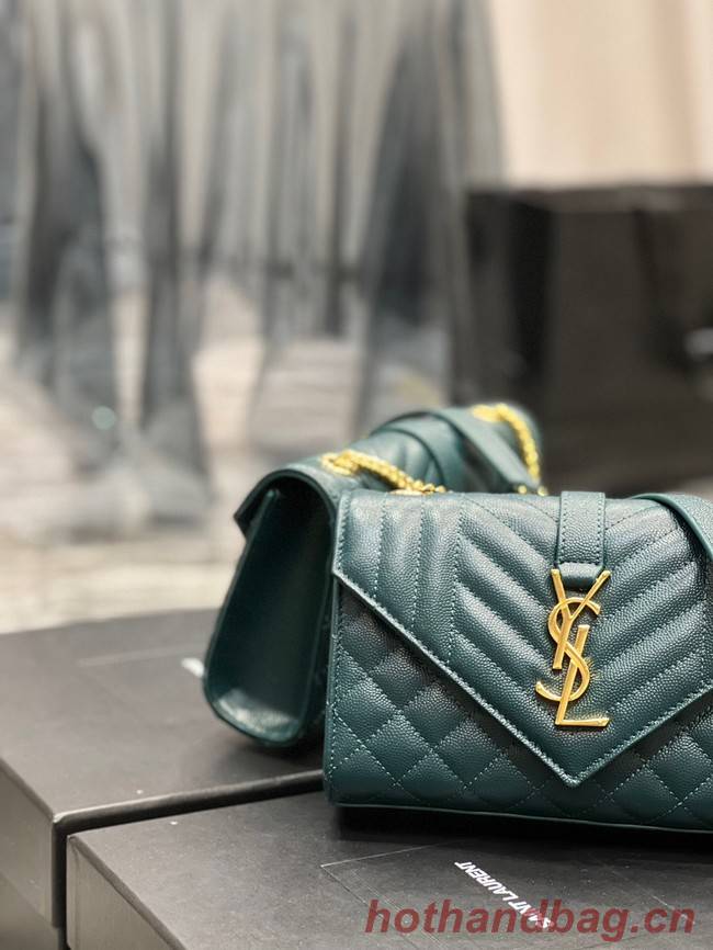 SAINT LAURENT MONOGRAM CHAIN WALLET IN MIX MATELASSE GRAIN DE POUDRE EMBOSSED LEATHER 620280 GREEN