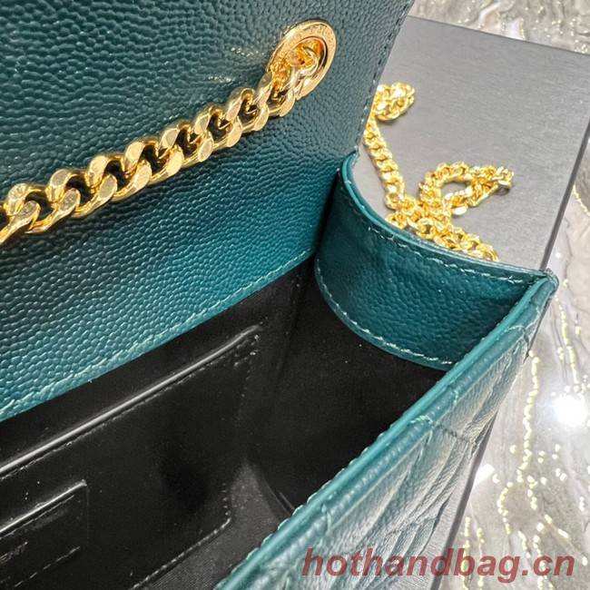 SAINT LAURENT MONOGRAM CHAIN WALLET IN MIX MATELASSE GRAIN DE POUDRE EMBOSSED LEATHER 620280 GREEN