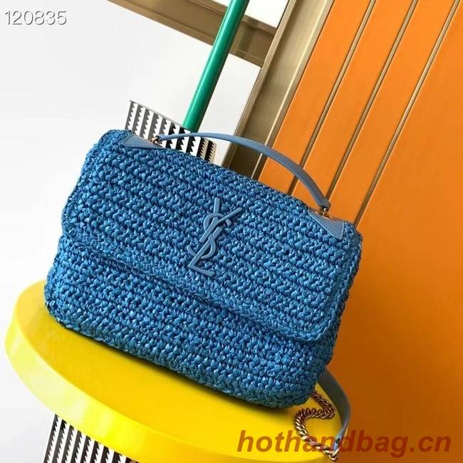 SAINT LAURENT NIKI MEDIUM CHAIN BAG IN RAFFIA 498894 Blue