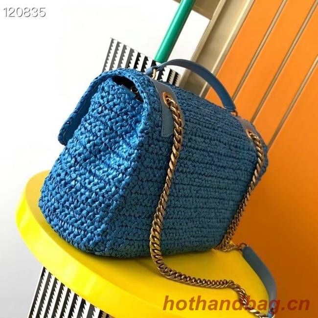 SAINT LAURENT NIKI MEDIUM CHAIN BAG IN RAFFIA 498894 Blue