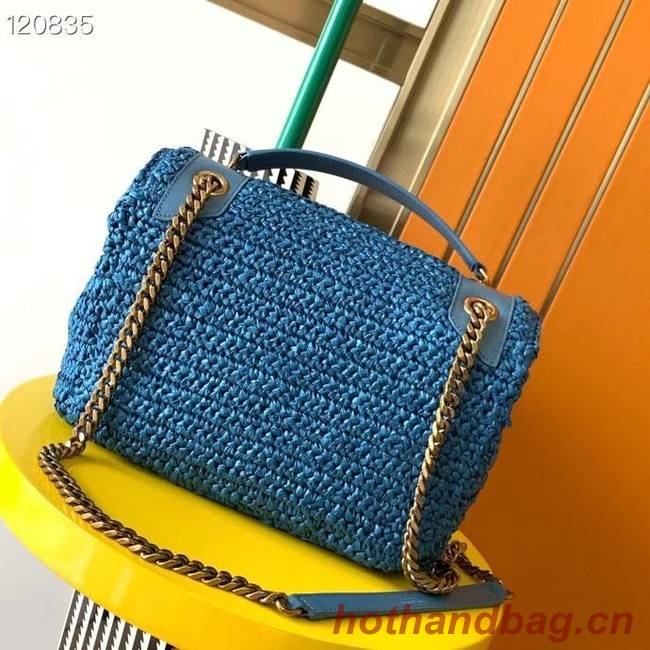 SAINT LAURENT NIKI MEDIUM CHAIN BAG IN RAFFIA 498894 Blue