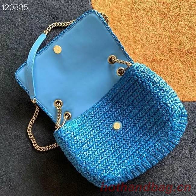 SAINT LAURENT NIKI MEDIUM CHAIN BAG IN RAFFIA 498894 Blue