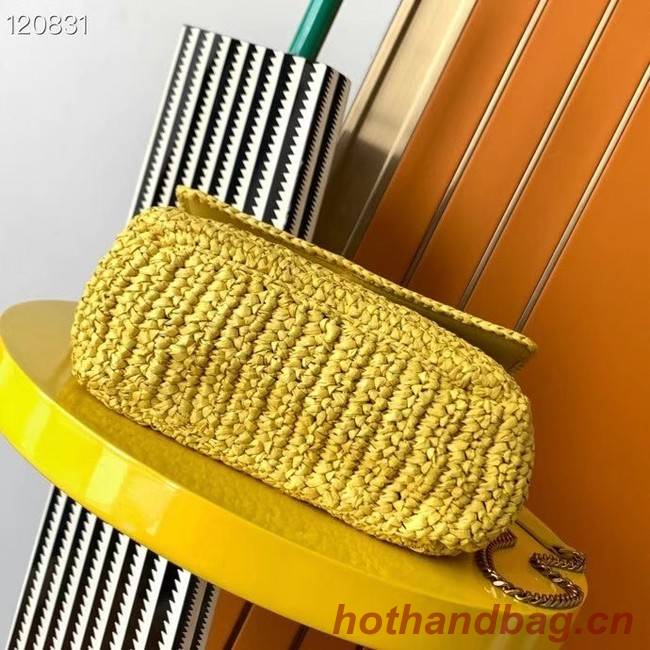 SAINT LAURENT NIKI MEDIUM CHAIN BAG IN RAFFIA 498894 yellow