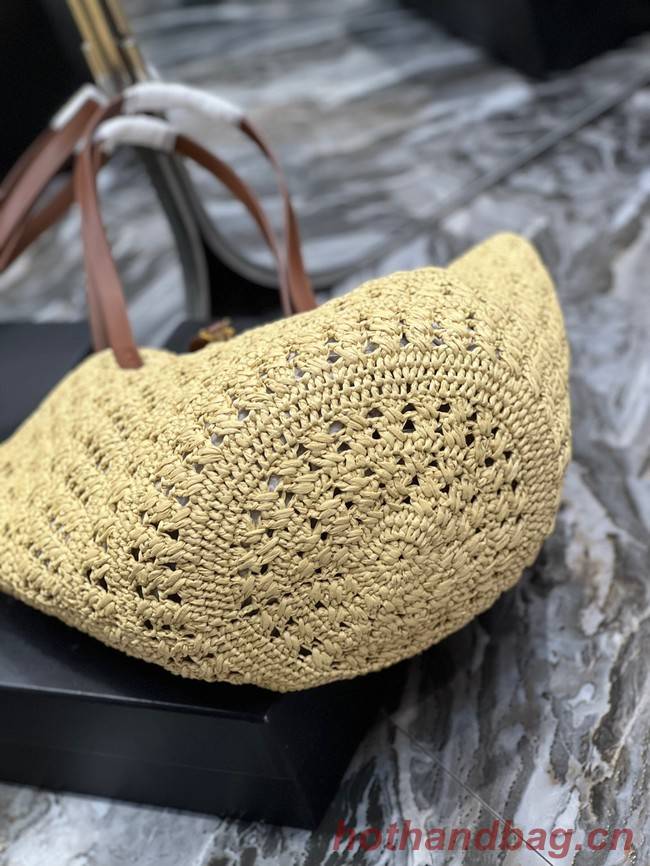 SAINT LAURENT PANIER MEDIUM BAG IN CROCHET RAFFIA AND SMOOTH LEATHER 688221 NATUREL