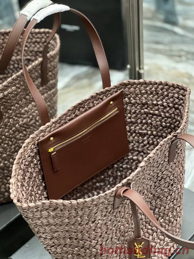 SAINT LAURENT PANIER MEDIUM BAG IN RAFFIA 693242 Coffee