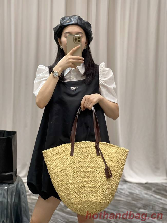 SAINT LAURENT PANIER MEDIUM BAG IN RAFFIA 693242 IVORY