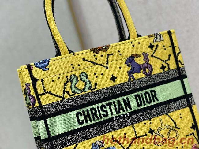 SMALL DIOR BOOK TOTE Yellow Multicolor Dior Pixel Zodiac Embroidery M1265ZRTY