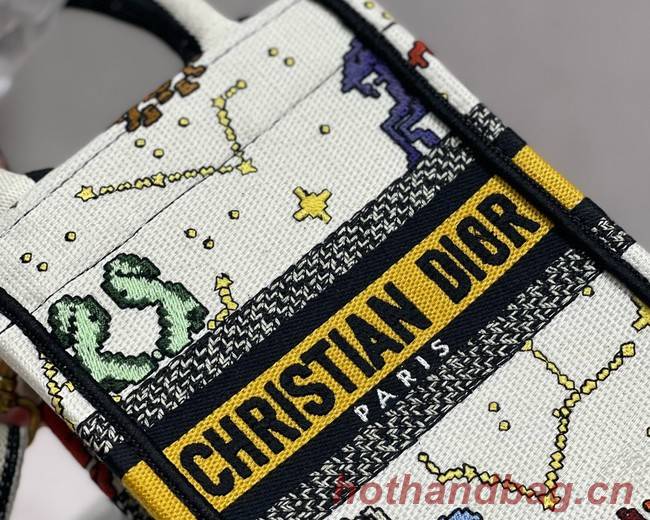 DIOR MINI DIOR BOOK TOTE PHONE BAG Latte Multicolor Dior Pixel Zodiac Embroidery S5555CR