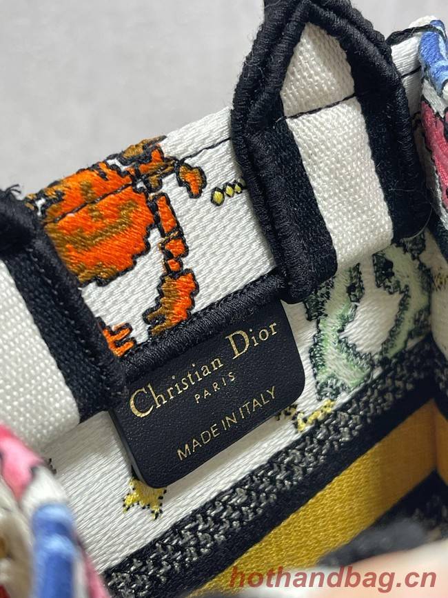 DIOR MINI DIOR BOOK TOTE PHONE BAG Latte Multicolor Dior Pixel Zodiac Embroidery S5555CR